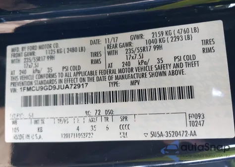 2018 Ford Escape Se из США, поврежденный, VIN 1FMCU9GD9JUA72917